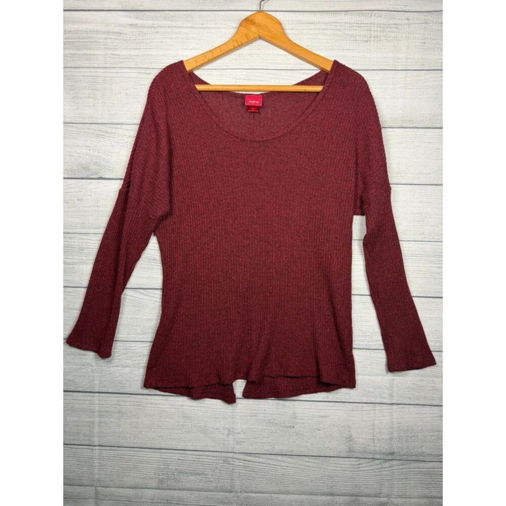 Daytrip Women's Large Burgundy Scoop Neck Ribbed Knit Peplum Sweater Top 4776